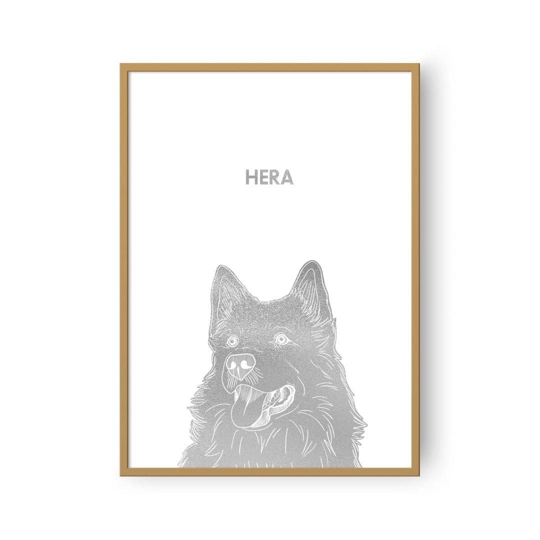 Royal and Paws - Framed Poster Illustrated Silver Foil Pet Portrait - One Pet, Framed Print