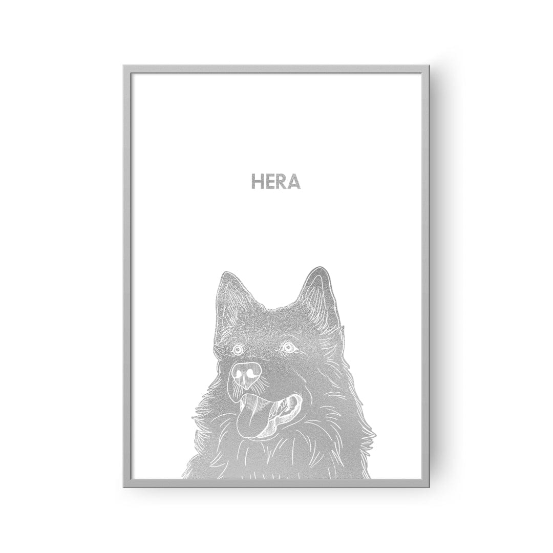 Royal and Paws - Framed Poster Illustrated Silver Foil Pet Portrait - One Pet, Framed Print