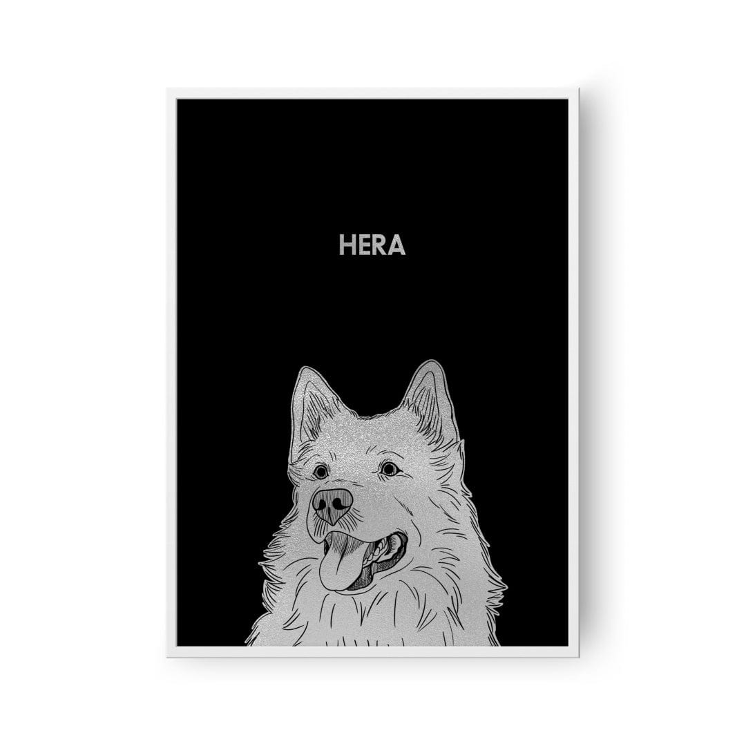 Royal and Paws - Framed Poster Illustrated Silver Foil Pet Portrait - One Pet, Framed Print