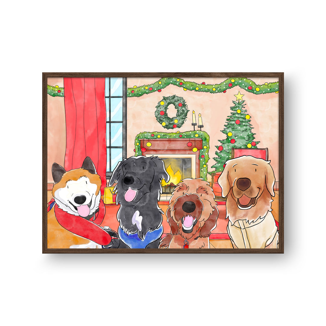 Christmas Watercolor Pet Portrait - Four Pets
