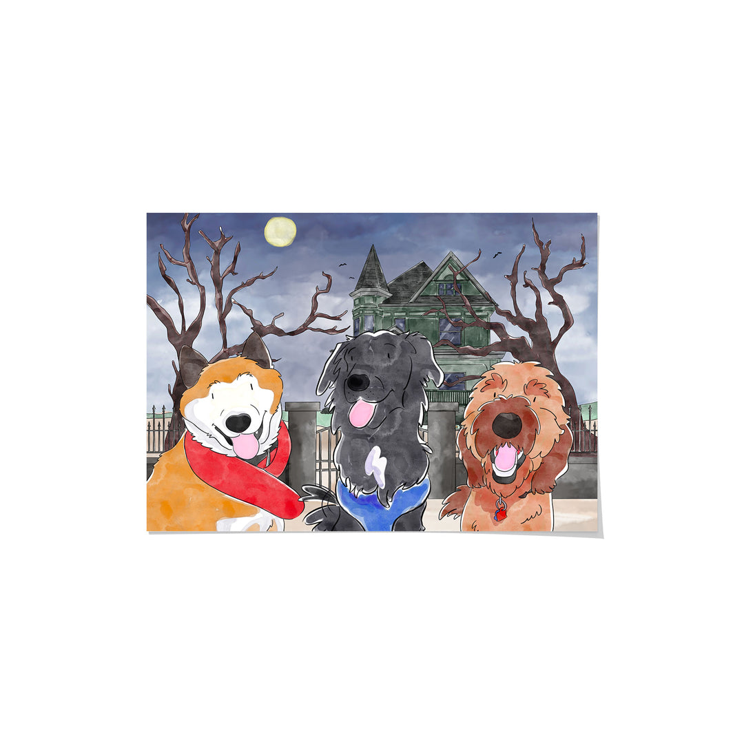 Halloween Watercolor Pet Portrait - Three Pets