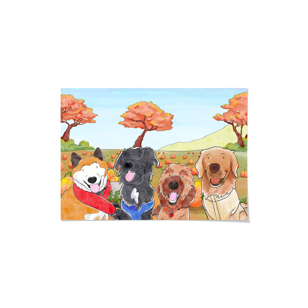 Halloween Watercolor Pet Portrait - Four Pets