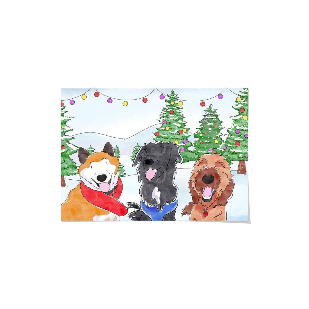 Christmas Watercolor Pet Portrait - Three Pets