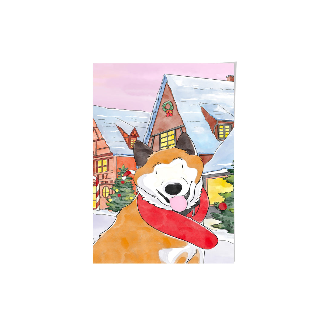 Christmas Watercolor Pet Portrait - One Pet