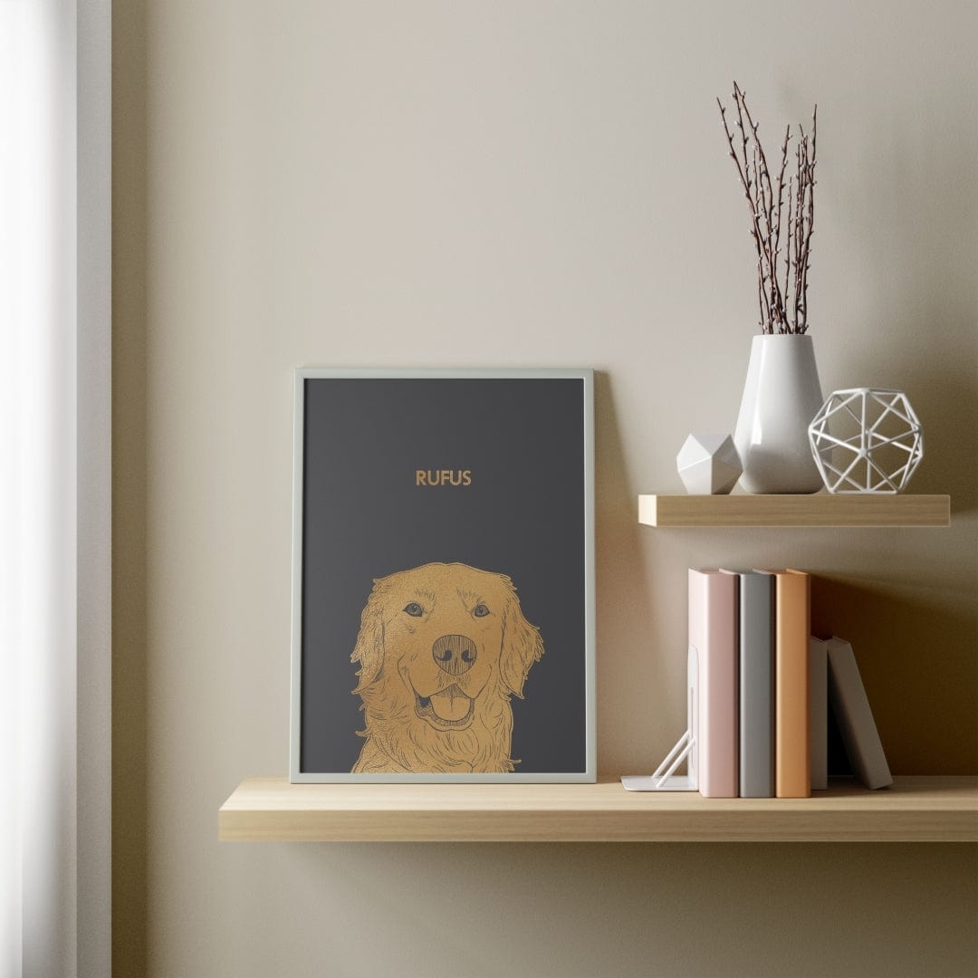 Illustrated Gold Foil Pet Portrait - One Pet, Framed Print
