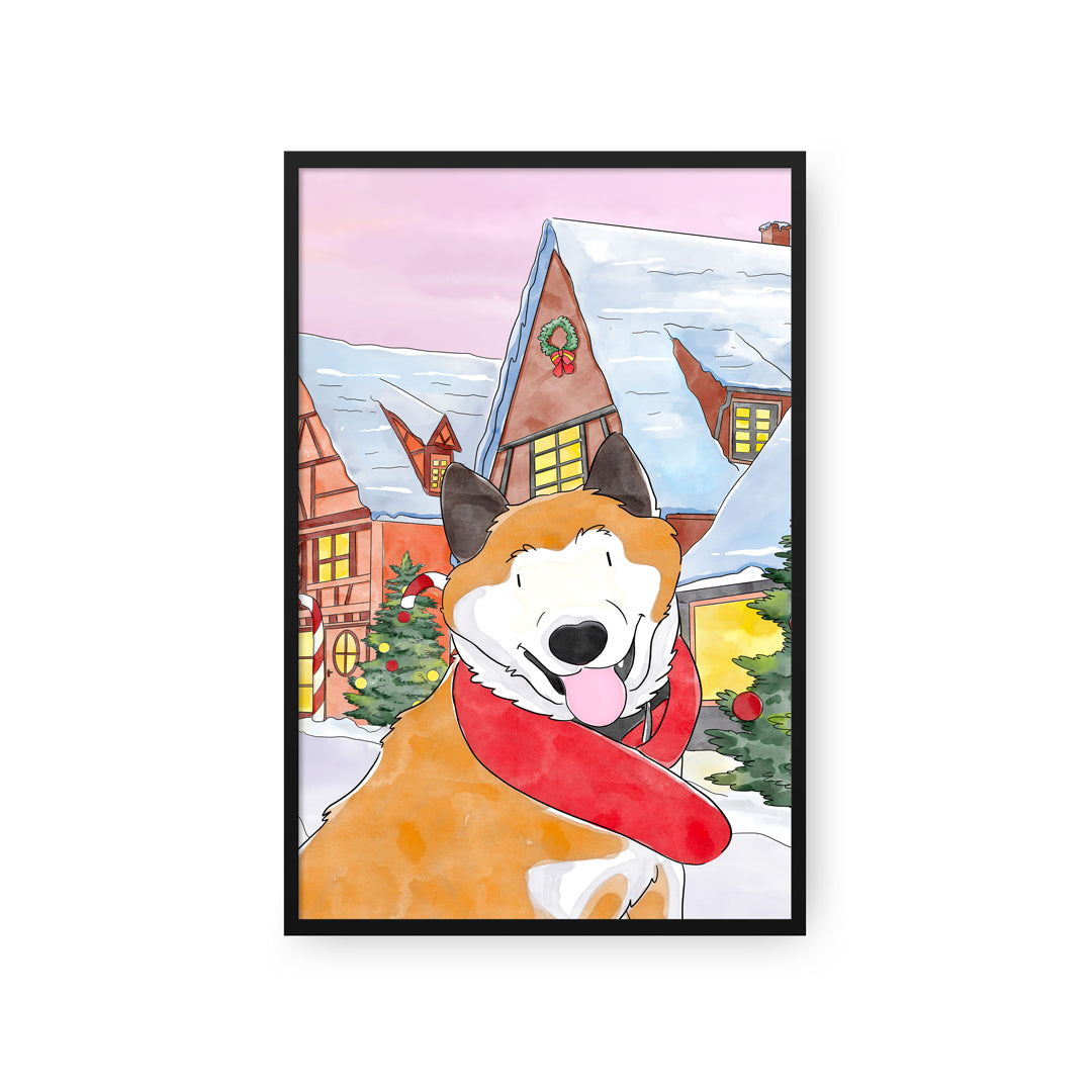 Christmas Watercolor Pet Portrait - One Pet