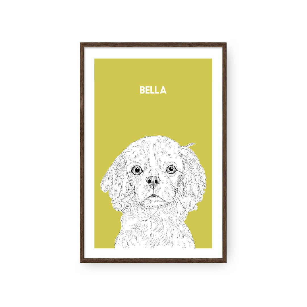 Royal and Paws - Framed Poster Illustrated Pet Portrait - One Pet 8" x 10" / Walnut / Mustard
