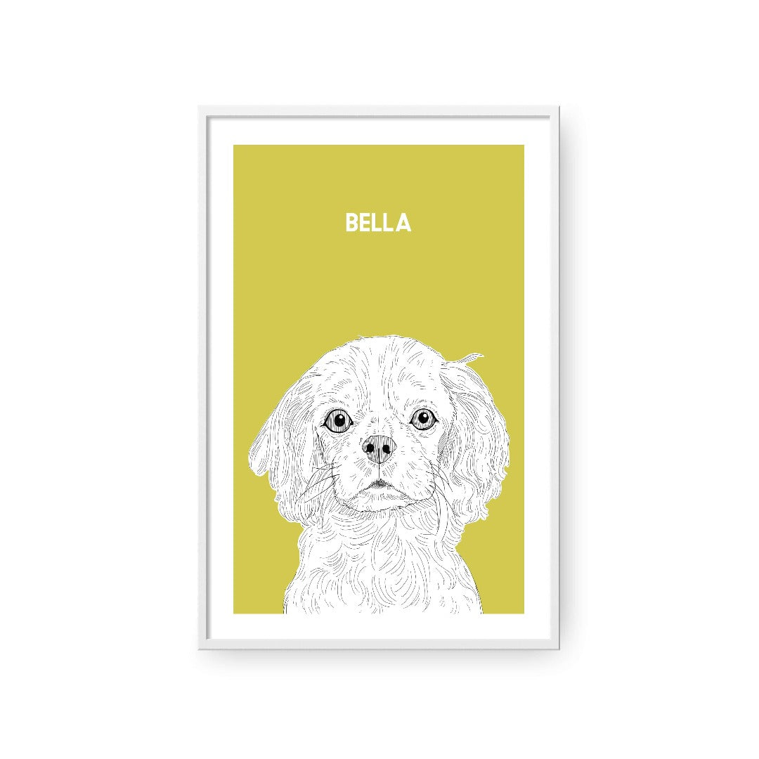 Royal and Paws - Framed Poster Illustrated Pet Portrait - One Pet 8" x 10" / White / Mustard