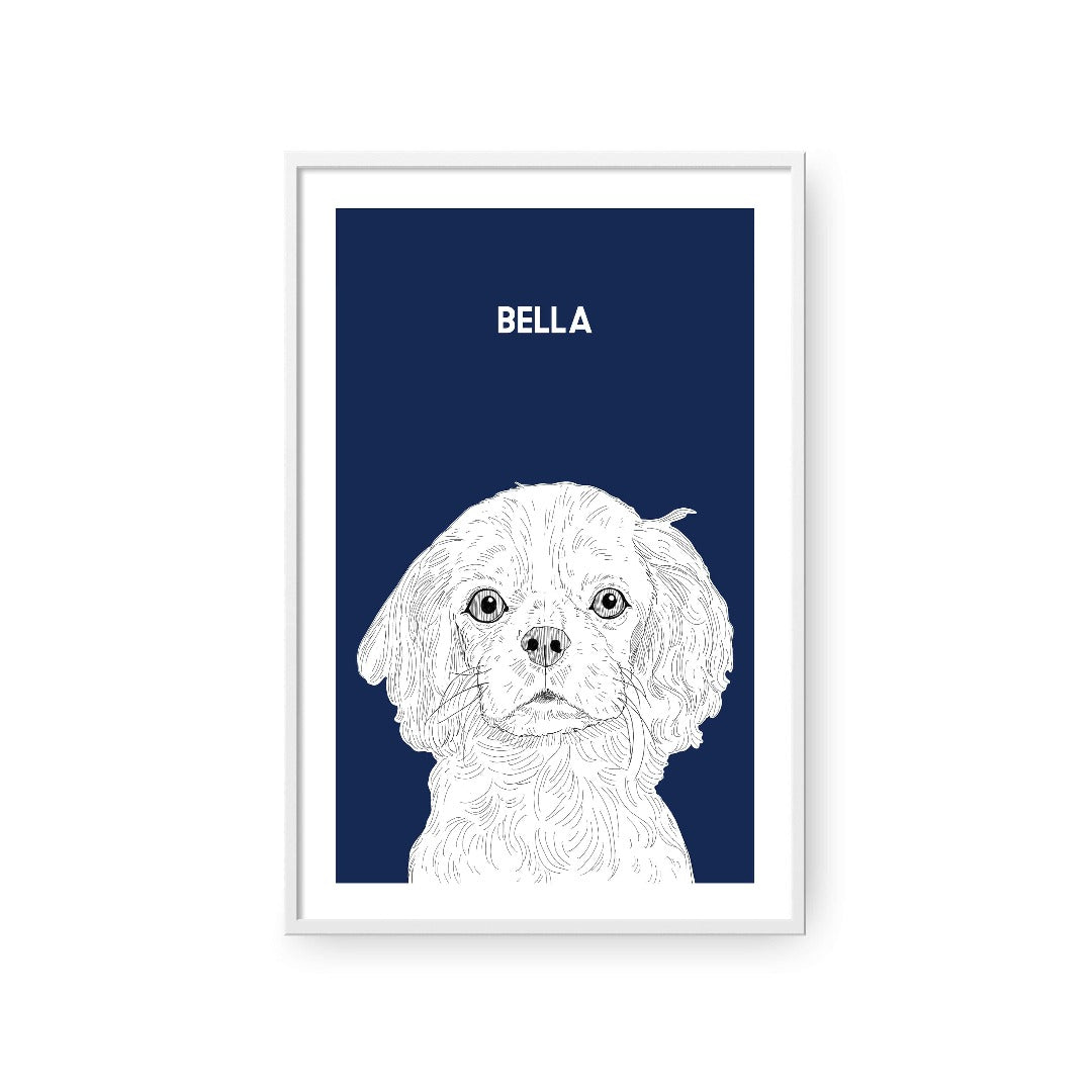 Royal and Paws - Framed Poster Illustrated Pet Portrait - One Pet 8" x 10" / White / Navy