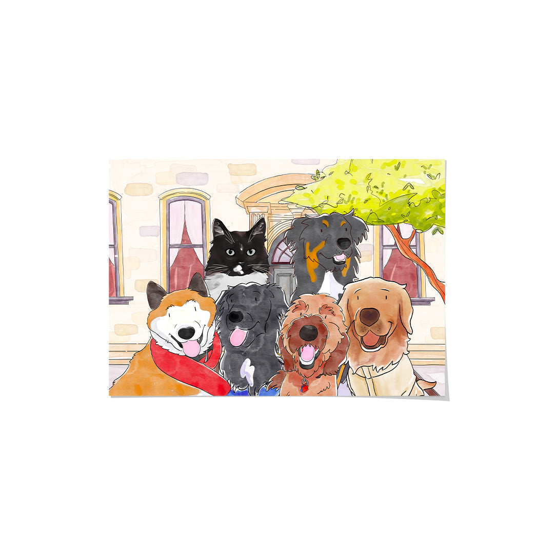 Watercolor Pet Portrait - Six Pets, Framed Poster