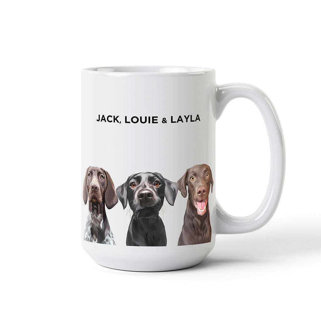 Royal and Paws - Mug Custom Modern Pet Portrait Mug - Three Pets 15oz - White