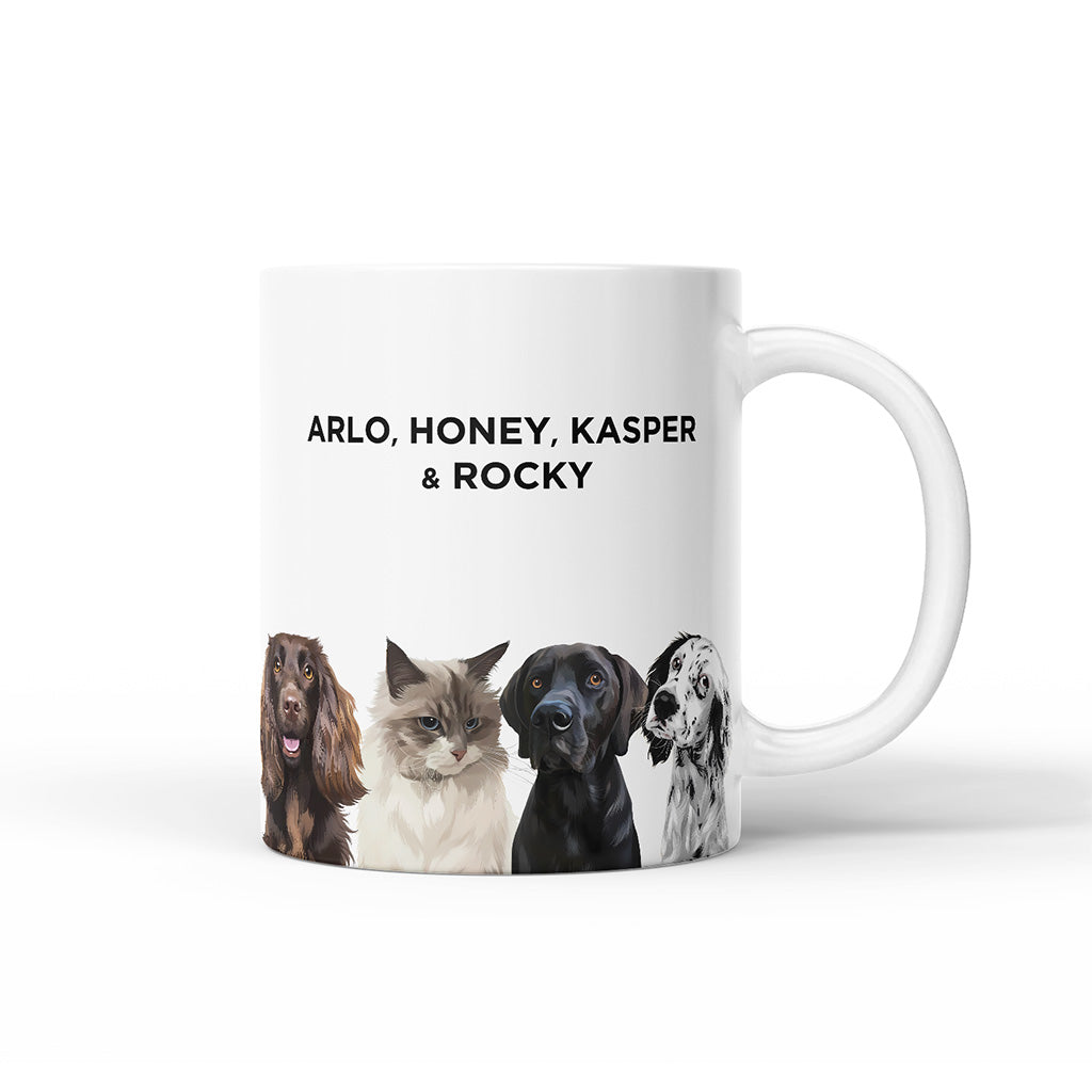 Royal and Paws - Mug Custom Modern Pet Portrait Mug - Four Pets