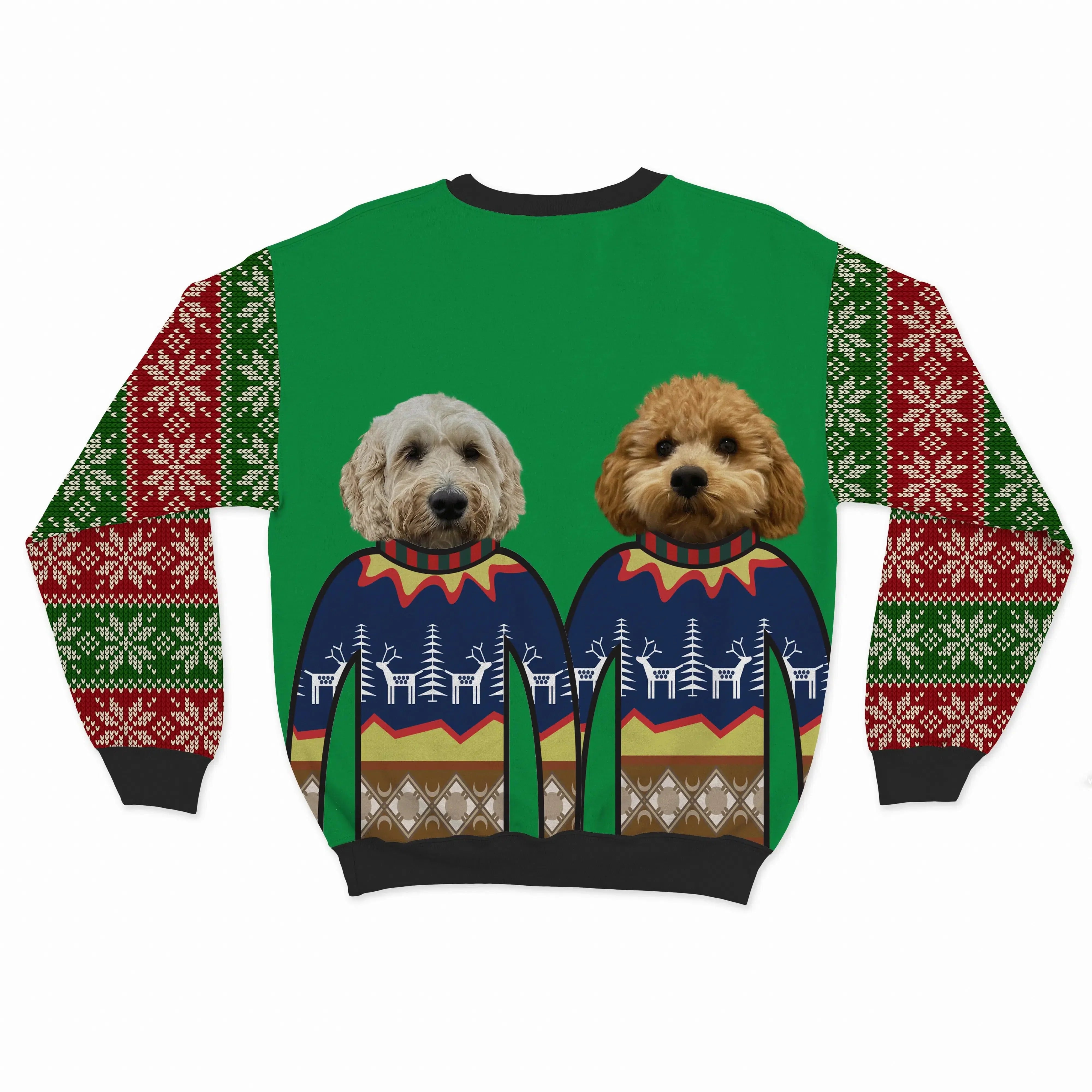 Royal and Paws - Custom Clothing Premium Christmas Sweatshirt - Two Pets Festive Green / Snowflakes / S