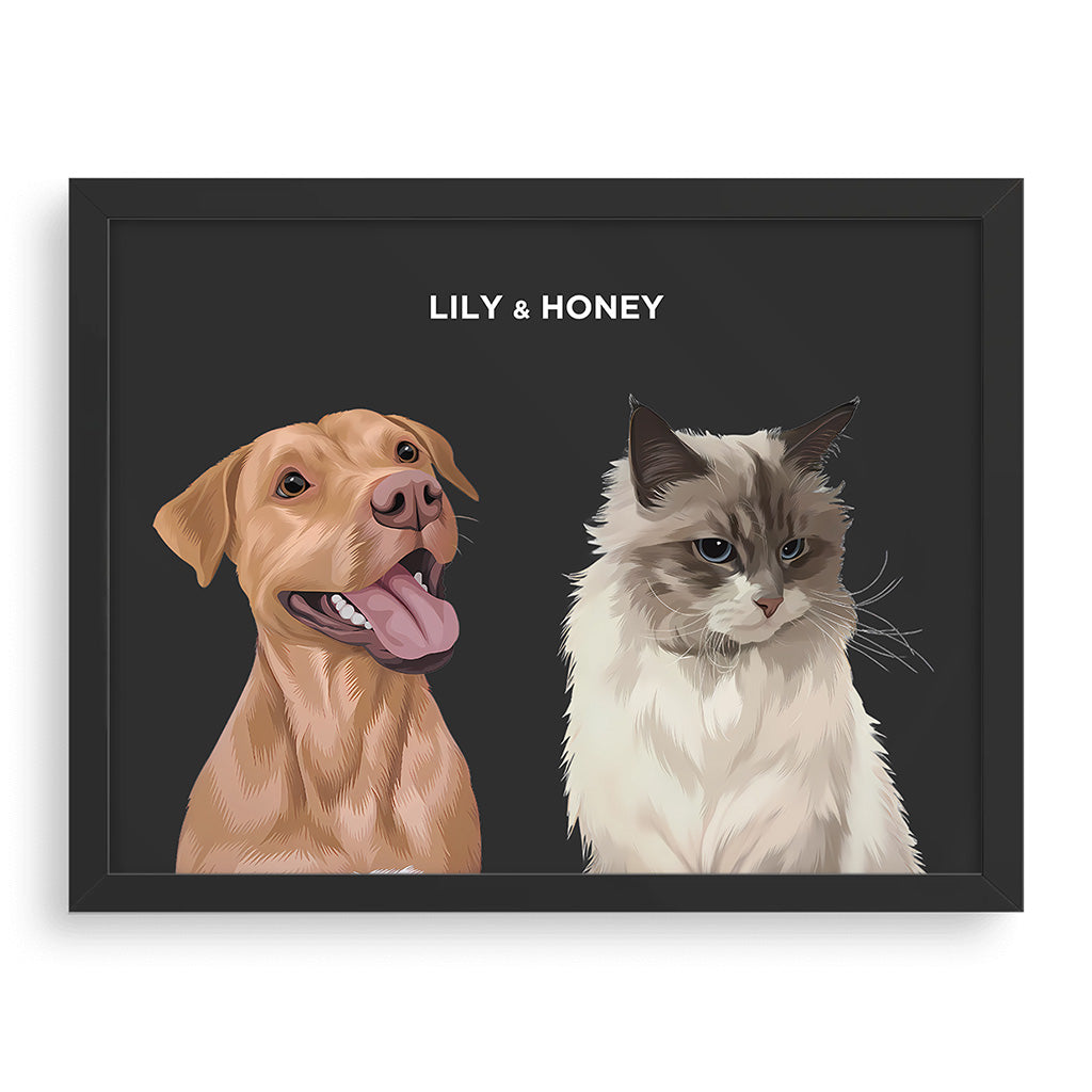 Royal and Paws - Framed Poster Modern Pet Portrait - Two Pets 8" x 10" / Black / Charcoal
