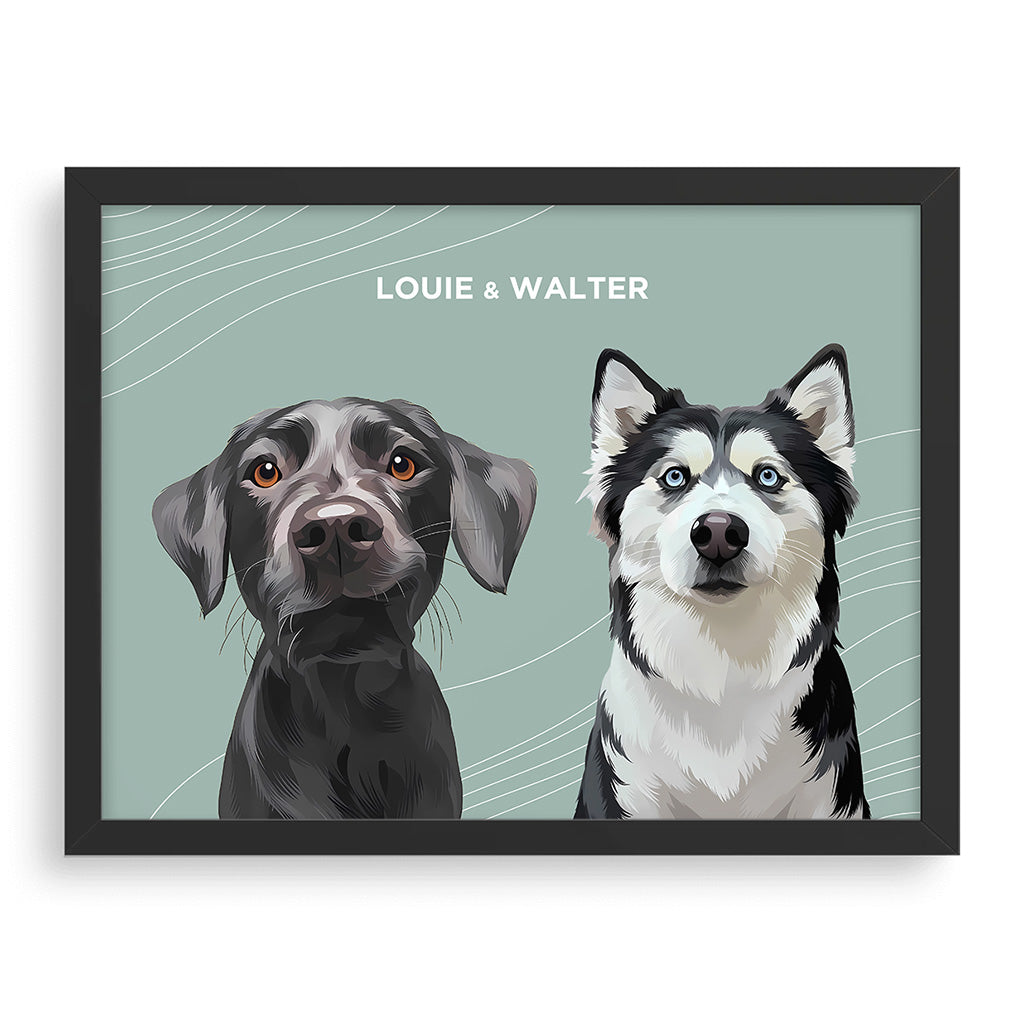 Royal and Paws - Framed Poster Modern Pet Portrait - Two Pets 10" x 8" / Black / Sage