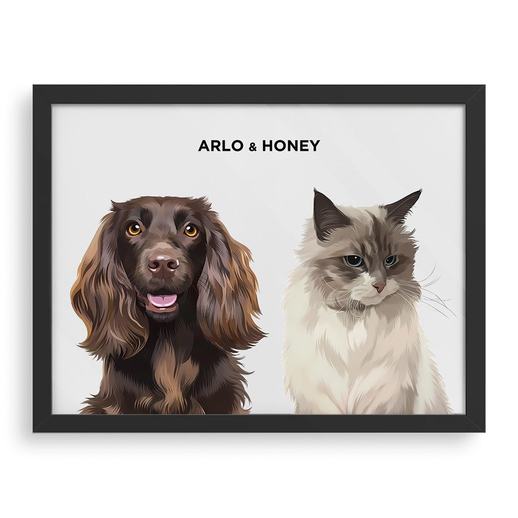 Royal and Paws - Framed Poster Modern Pet Portrait - Two Pets