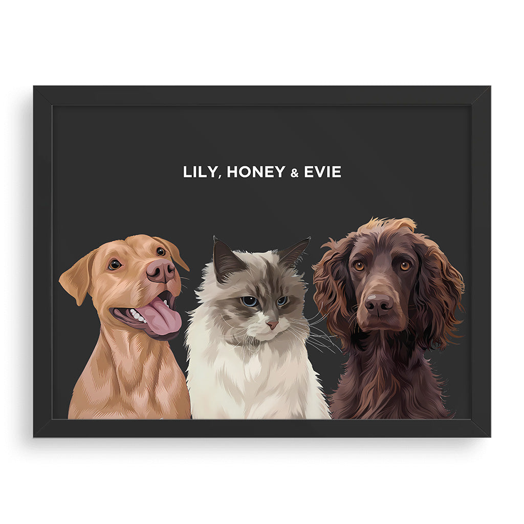 Royal and Paws - Framed Poster Modern Pet Portrait - Three Pets