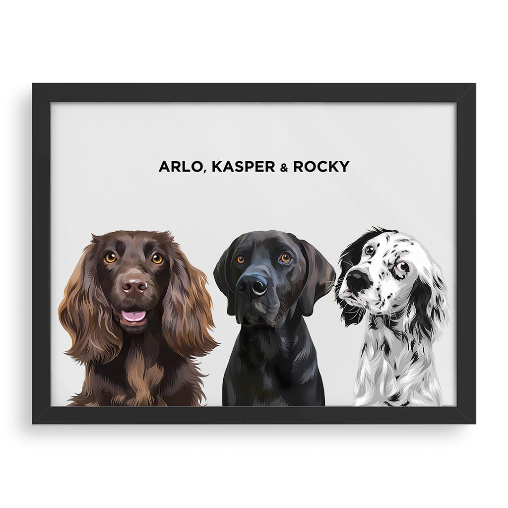Royal and Paws - Framed Poster Modern Pet Portrait - Three Pets 8" x 10" / Black / White