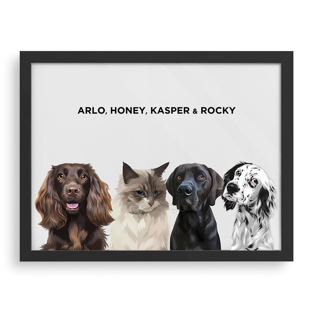 Royal and Paws - Framed Poster Modern Pet Portrait - Four Pets