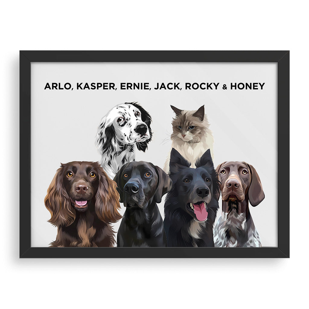 Royal and Paws - Framed Poster Modern Pet Portrait - Six Pets
