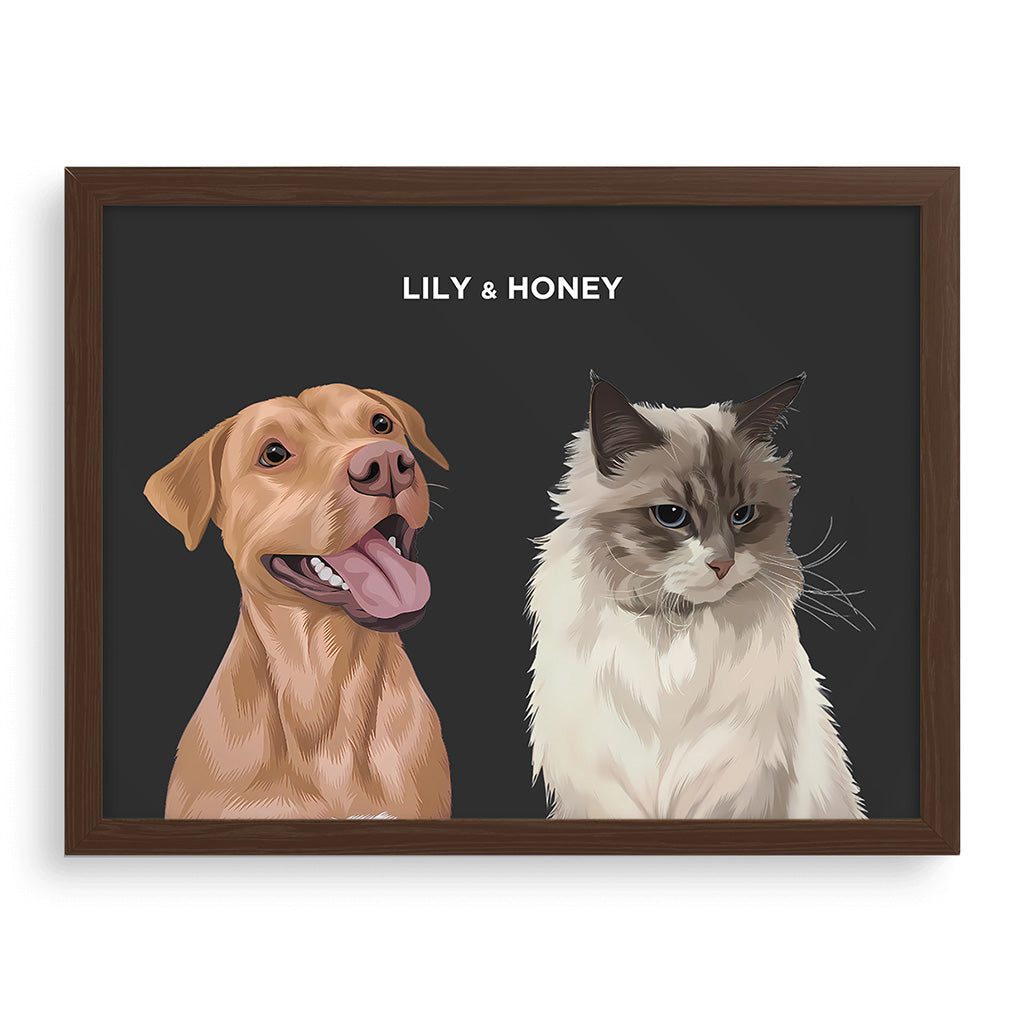 Royal and Paws - Framed Poster Modern Pet Portrait - Two Pets 8" x 10" / Walnut / Charcoal