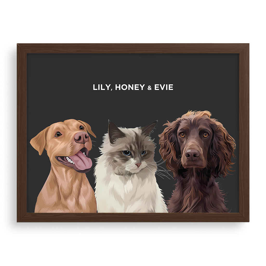 Royal and Paws - Framed Poster Modern Pet Portrait - Three Pets