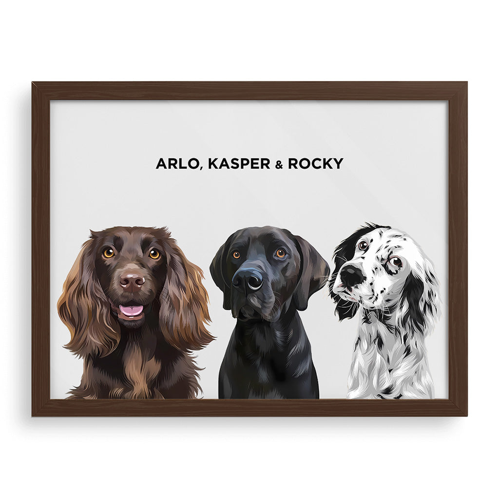 Royal and Paws - Framed Poster Modern Pet Portrait - Three Pets
