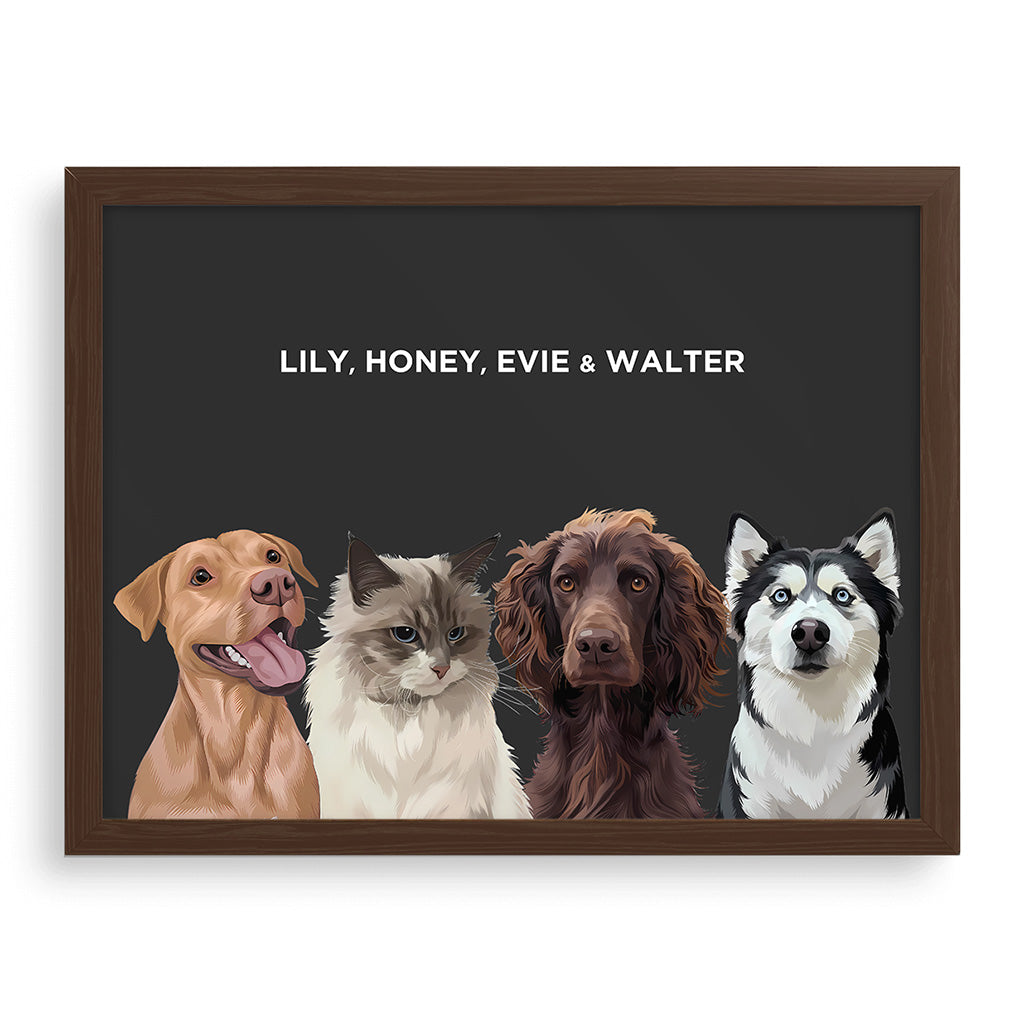 Royal and Paws - Framed Poster Modern Pet Portrait - Four Pets