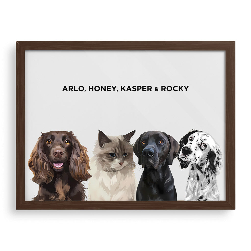 Royal and Paws - Framed Poster Modern Pet Portrait - Four Pets