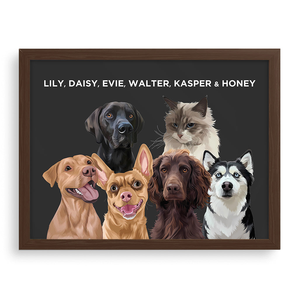 Royal and Paws - Framed Poster Modern Pet Portrait - Six Pets