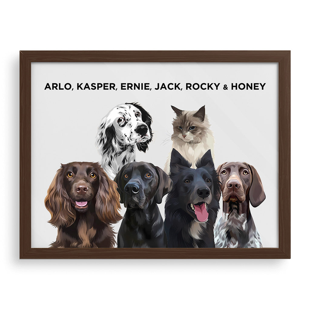 Royal and Paws - Framed Poster Modern Pet Portrait - Six Pets