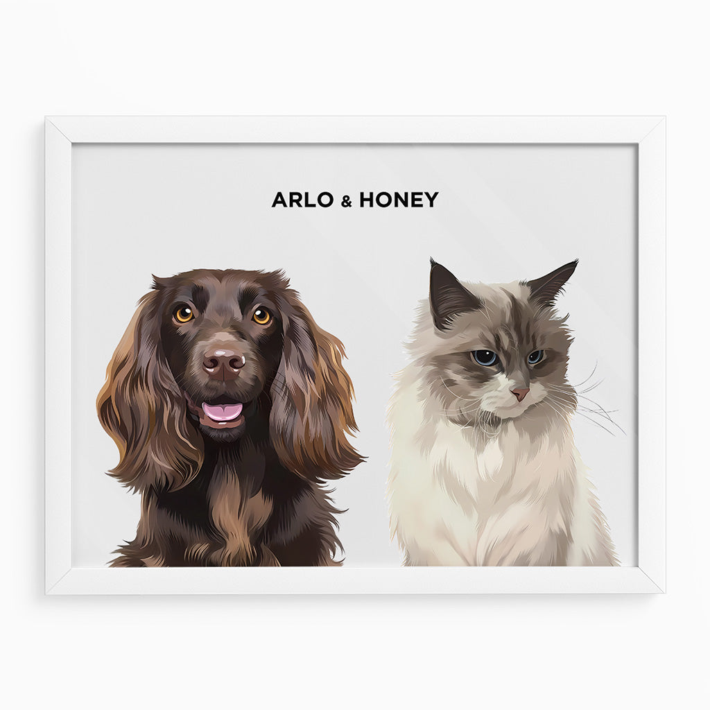 Royal and Paws - Framed Poster Modern Pet Portrait - Two Pets