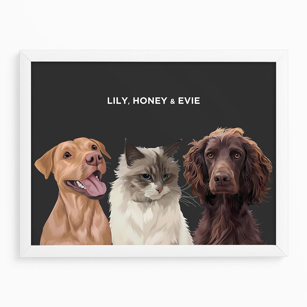 Royal and Paws - Framed Poster Modern Pet Portrait - Three Pets