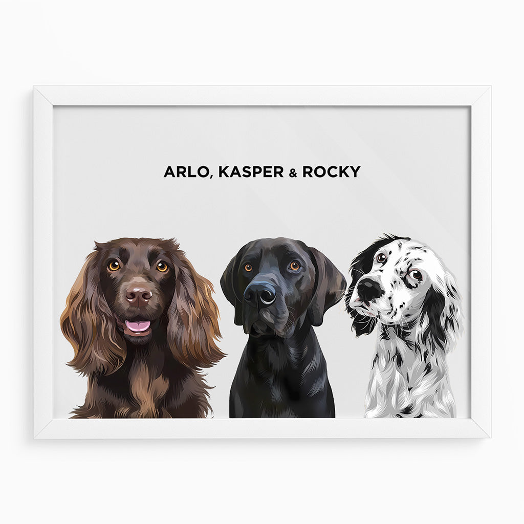 Royal and Paws - Framed Poster Modern Pet Portrait - Three Pets