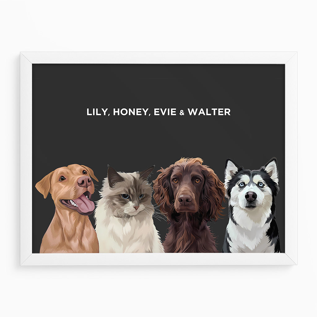 Royal and Paws - Framed Poster Modern Pet Portrait - Four Pets