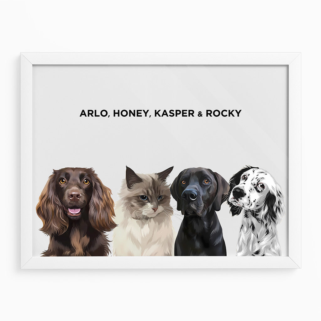 Royal and Paws - Framed Poster Modern Pet Portrait - Four Pets