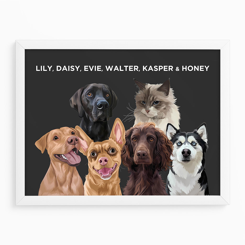 Royal and Paws - Framed Poster Modern Pet Portrait - Six Pets