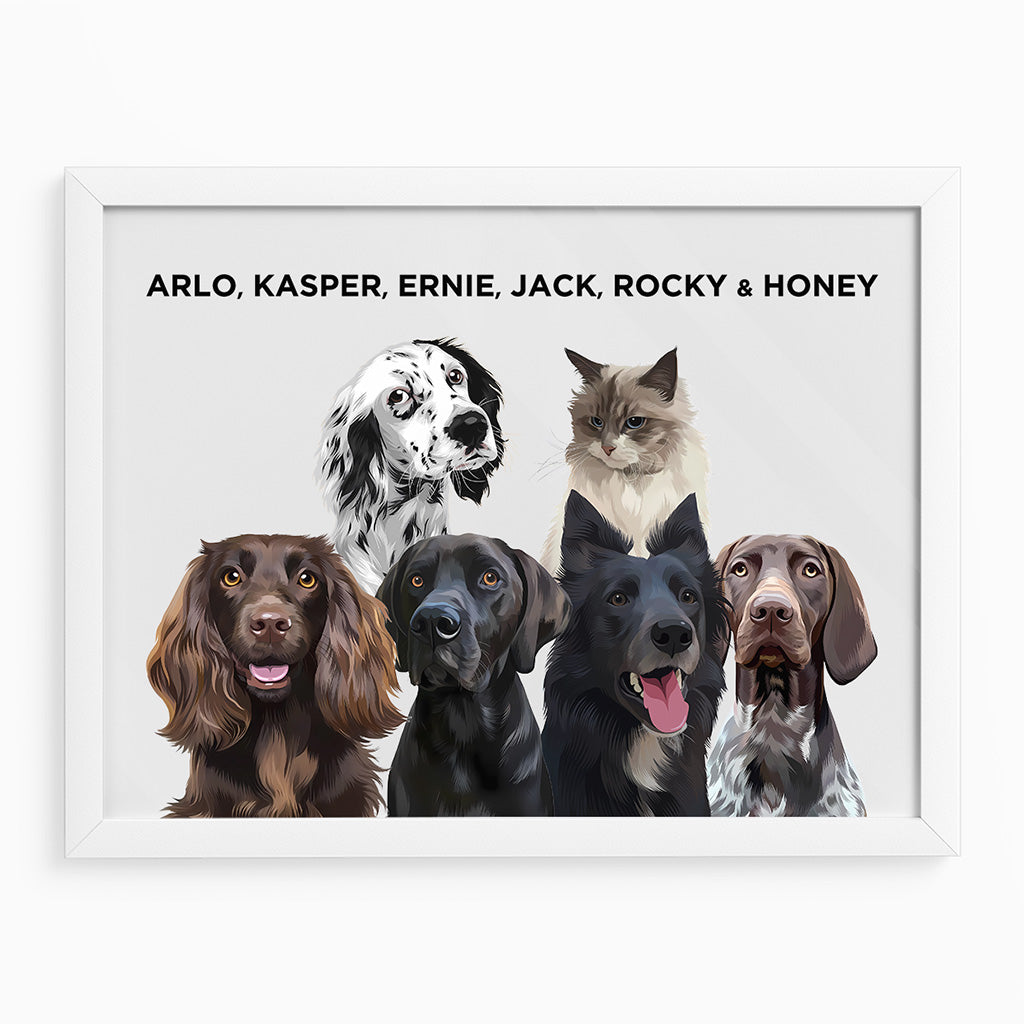 Royal and Paws - Framed Poster Modern Pet Portrait - Six Pets