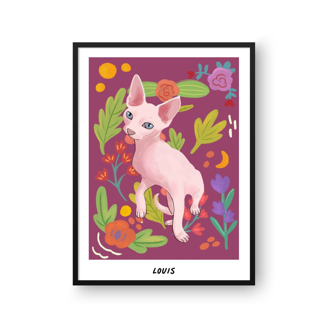 Premium Watercolor Pet Portrait - One Pet, Framed Poster