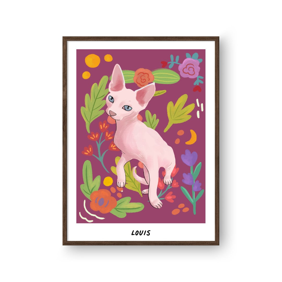 Premium Watercolor Pet Portrait - One Pet, Framed Poster