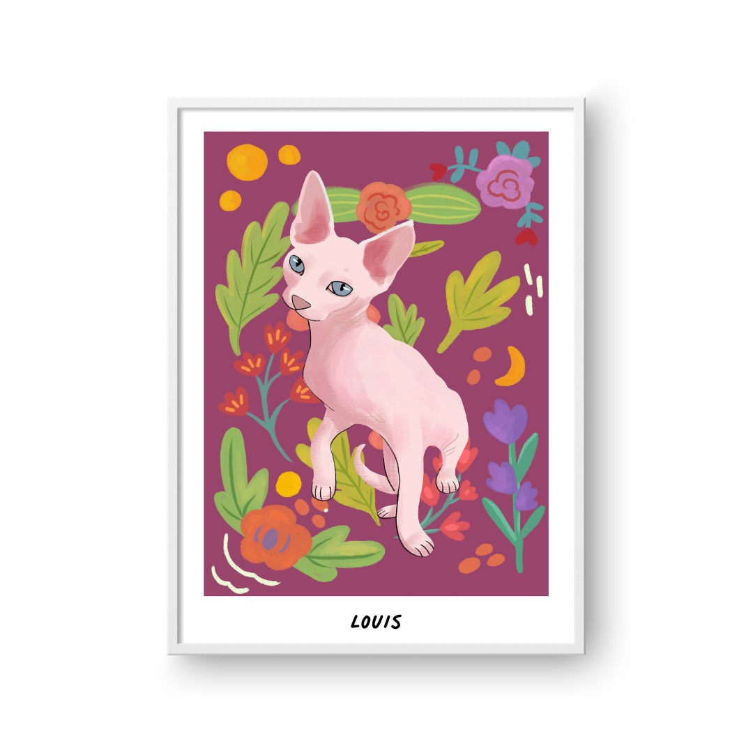 Premium Watercolor Pet Portrait - One Pet, Framed Poster