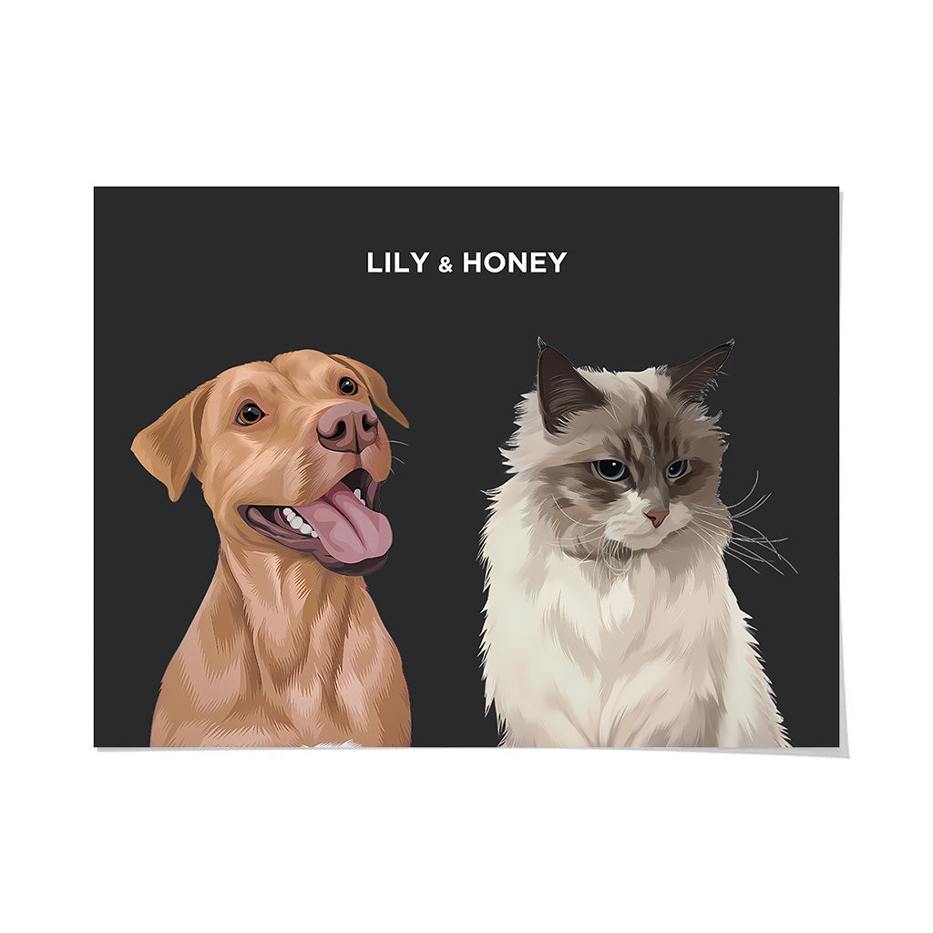 Royal and Paws - Framed Poster Modern Pet Portrait - Two Pets 8" x 10" / Unframed / Charcoal