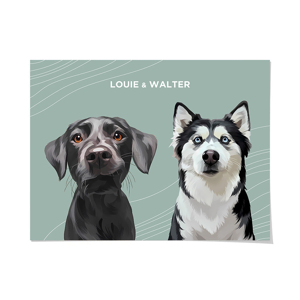 Royal and Paws - Framed Poster Modern Pet Portrait - Two Pets 10" x 8" / Unframed / Sage