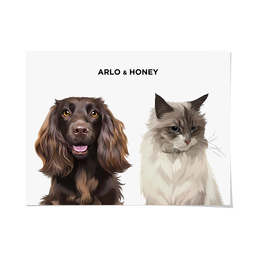 Royal and Paws - Framed Poster Modern Pet Portrait - Two Pets 8" x 10" / Unframed / White