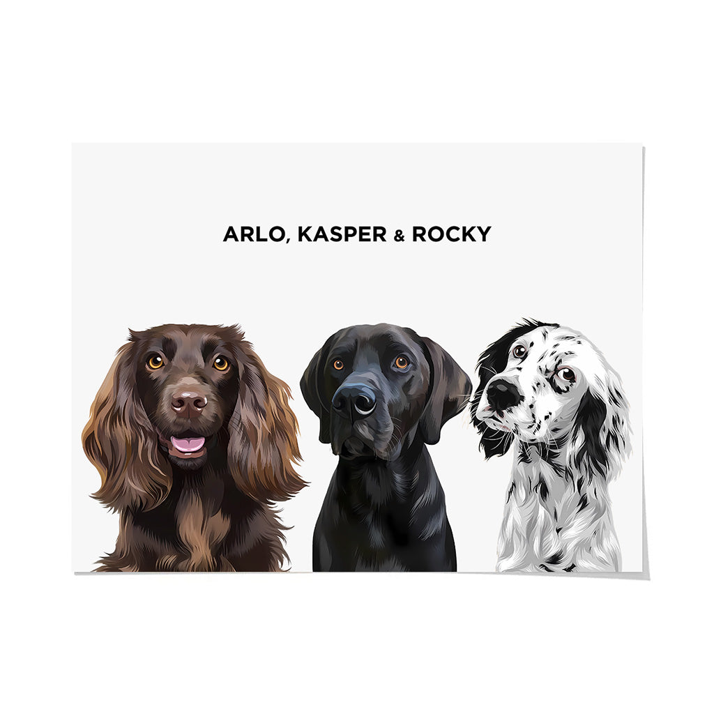 Royal and Paws - Framed Poster Modern Pet Portrait - Three Pets