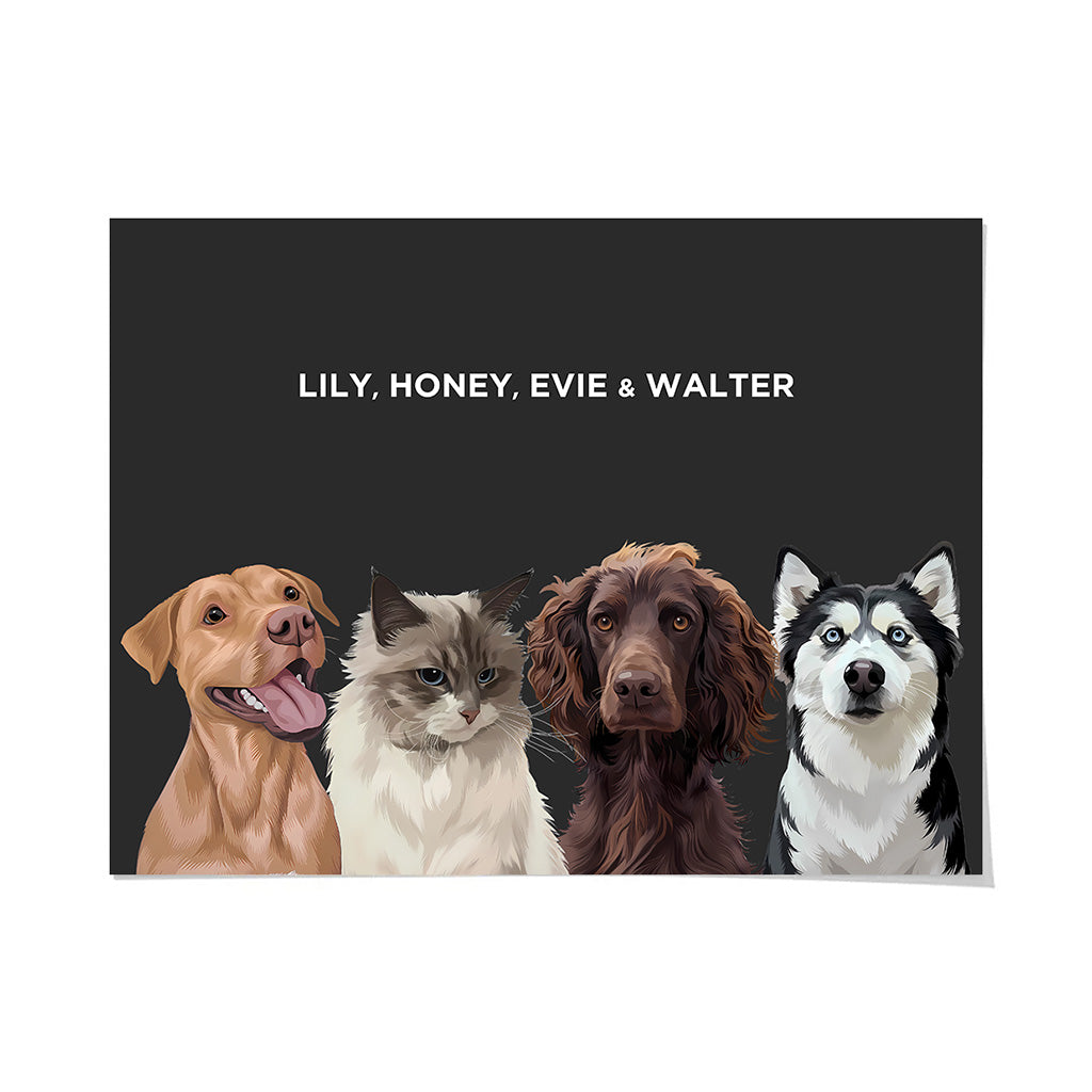 Royal and Paws - Framed Poster Modern Pet Portrait - Four Pets