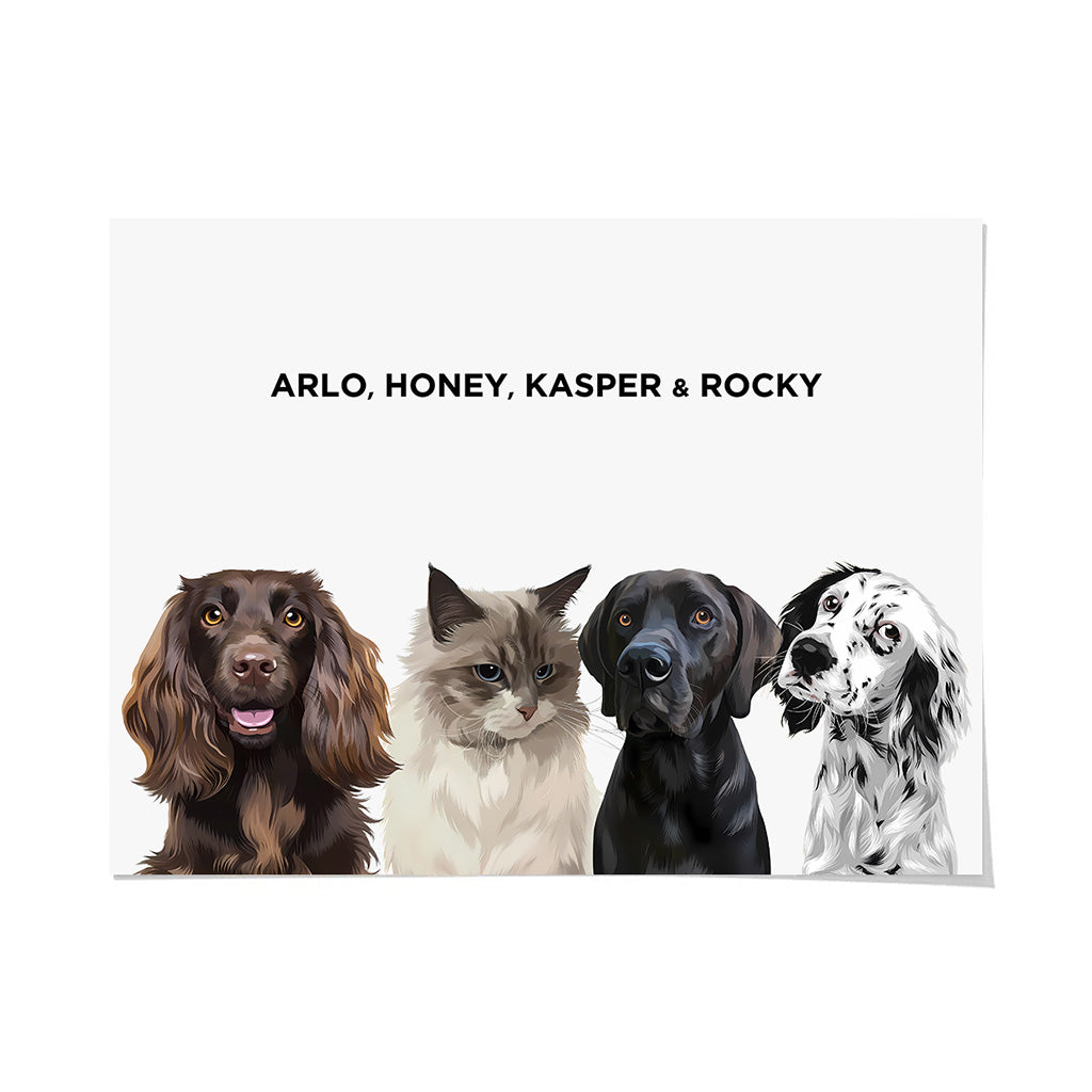 Royal and Paws - Framed Poster Modern Pet Portrait - Four Pets