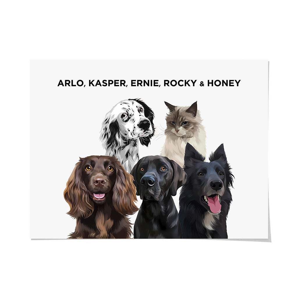 Royal and Paws - Framed Poster Modern Pet Portrait - Five Pets