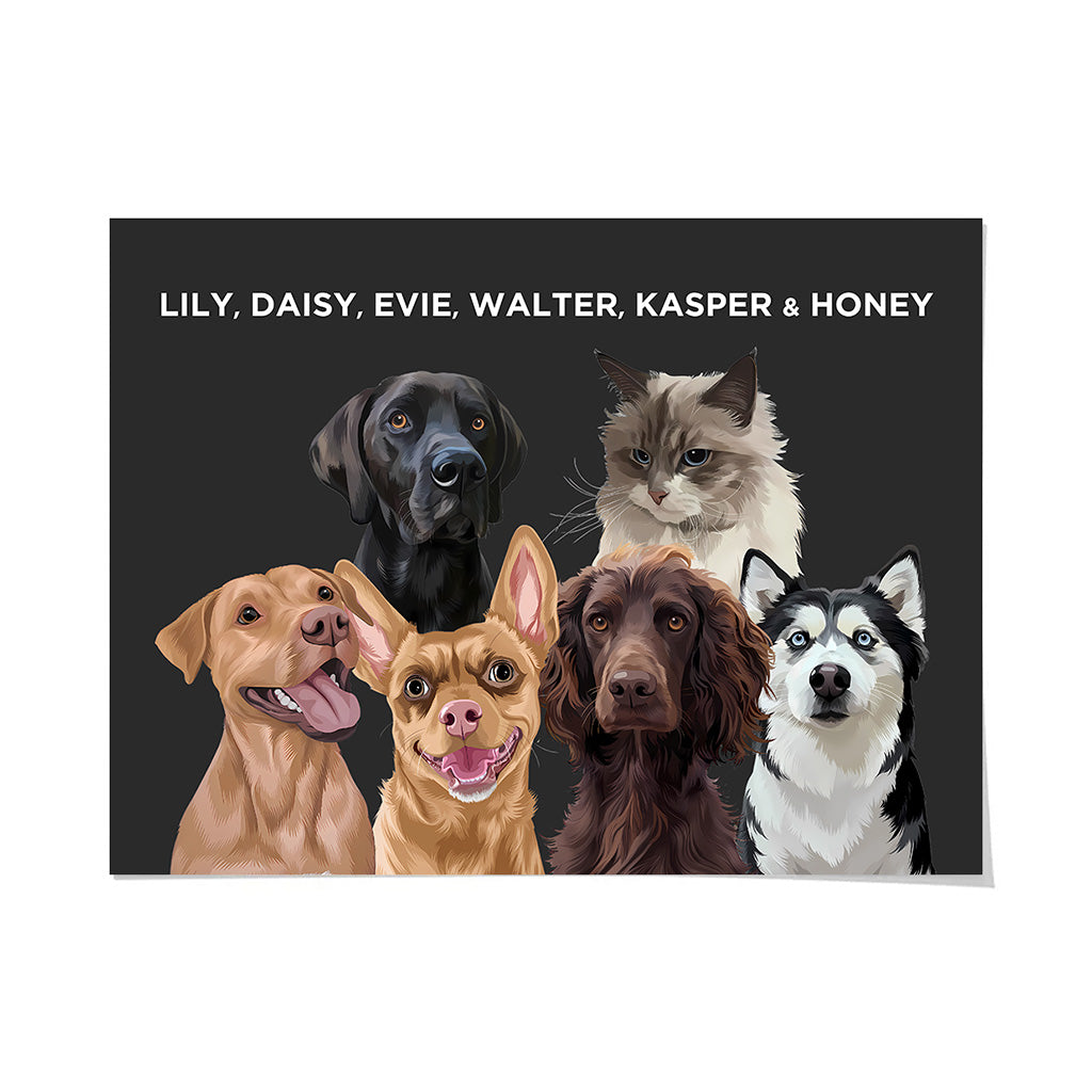Royal and Paws - Framed Poster Modern Pet Portrait - Six Pets
