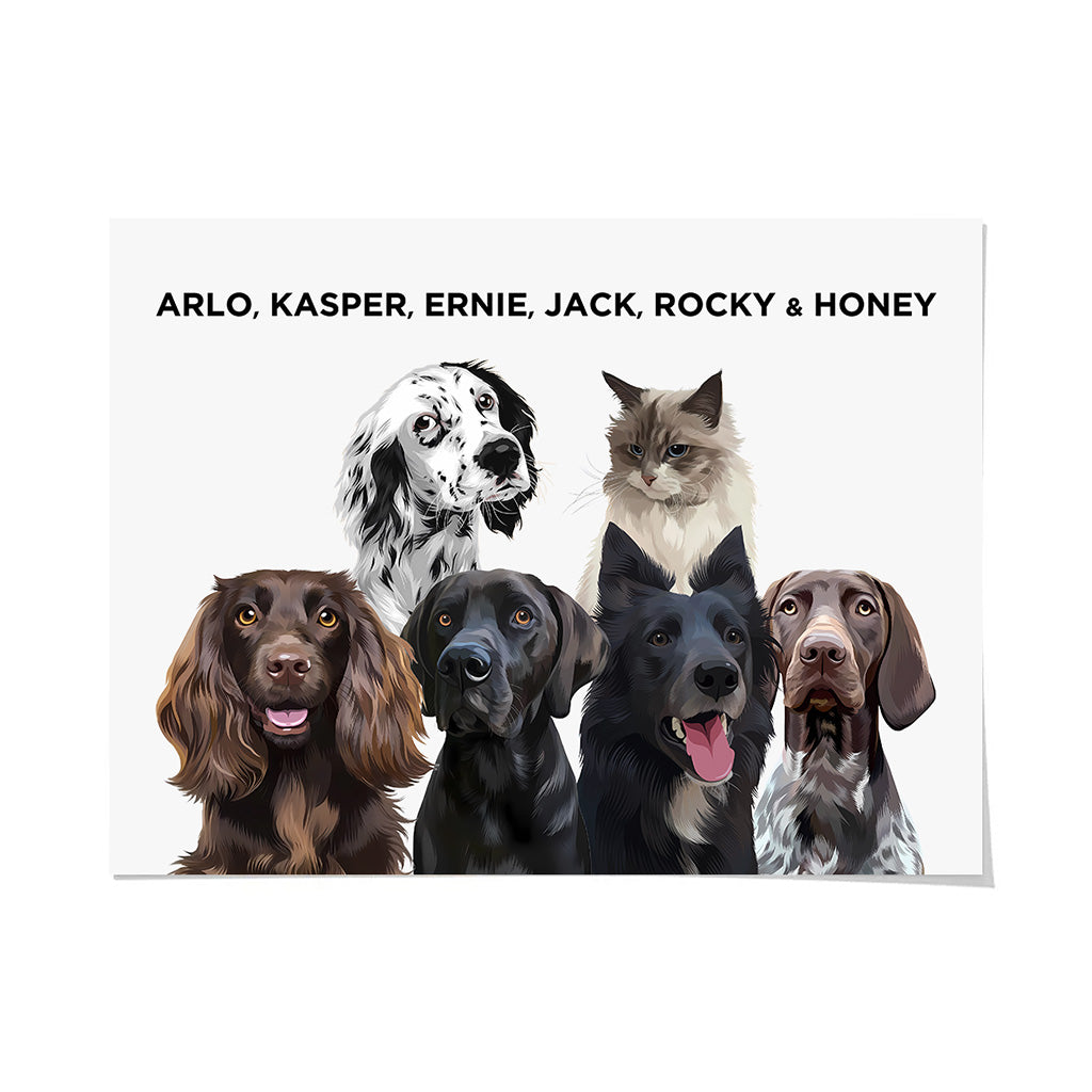 Royal and Paws - Framed Poster Modern Pet Portrait - Six Pets
